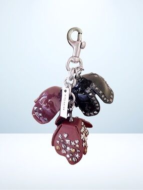Coach 2017 Tea Rose Bag Charm Studded Black Burgundy Limited Edition NWT